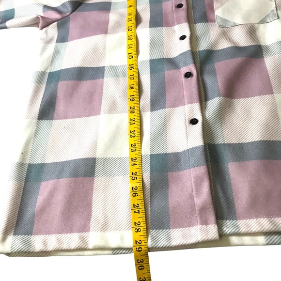 Plaid Shacket Jacket Shirt Pink Gray Cream Button Front Overshirt XXL - Picture 8 of 10